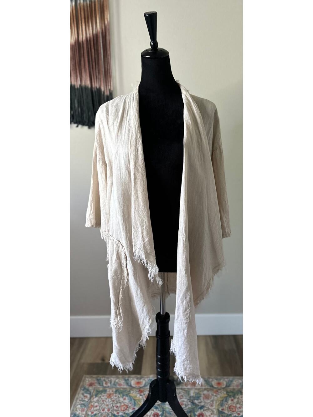 NEW COLLECTION Beige Linen Distressed Kimono Jacket One Size